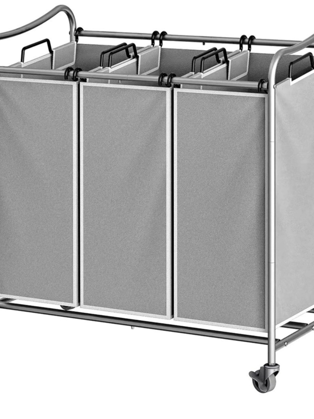 150L Ultra Large Capacity 13-Gallon Single Bags Laundry Cart 3-Compartment